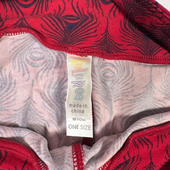 LuLaRoe Peacock Ostrich Feathers Red Black Blue Leggings One Size OS - Picture 3 of 6